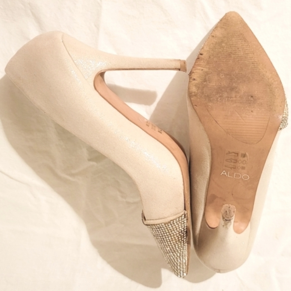 2/$18 Aldo Gray Silver Embellished Rhinestone Sparkle Pump Heels Pointy Toe - Picture 6 of 7